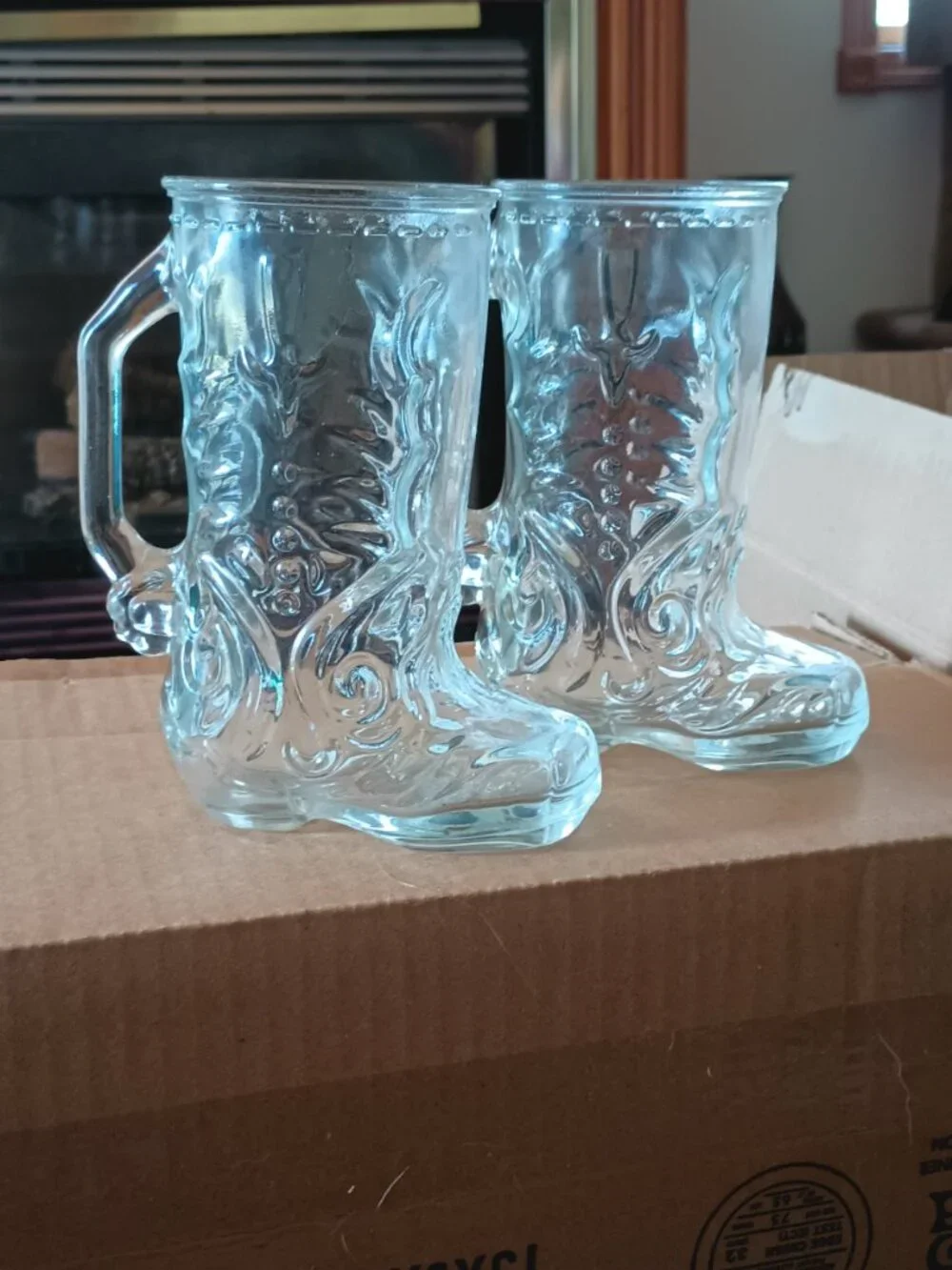 Authentic Mexican Clear Glass Cowboy Boot Beer Mugs 6.5